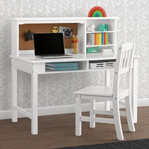 Delta Children Kids Wood Desk with Hutch and Chair - includes Cork Bulletin Board, Cubbies and Cutouts for Cords & Wires - Childrens Study/Computer/Writing Workstation (for Ages 5-12), Bianca White