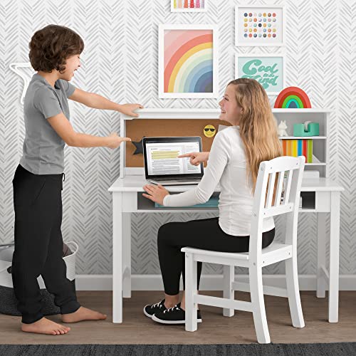 Delta Children Kids Wood Desk with Hutch and Chair - includes Cork Bulletin Board, Cubbies and Cutouts for Cords & Wires - Childrens Study/Computer/Writing Workstation (for Ages 5-12), Bianca White