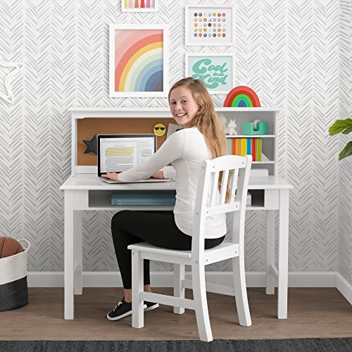 Delta Children Kids Wood Desk with Hutch and Chair - includes Cork Bulletin Board, Cubbies and Cutouts for Cords & Wires - Childrens Study/Computer/Writing Workstation (for Ages 5-12), Bianca White