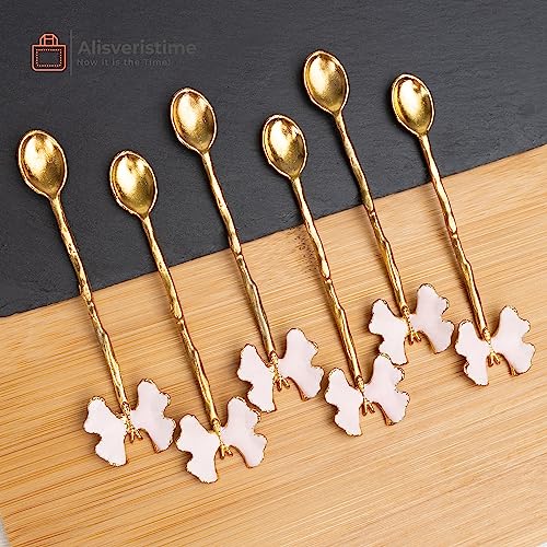 Alisveristime Exquisite Butterfly Motif Tea Spoons - Decorative Stirring, Sugar, Tea Spoons (Set of 6) (Butterfly-Gold) (Pink)