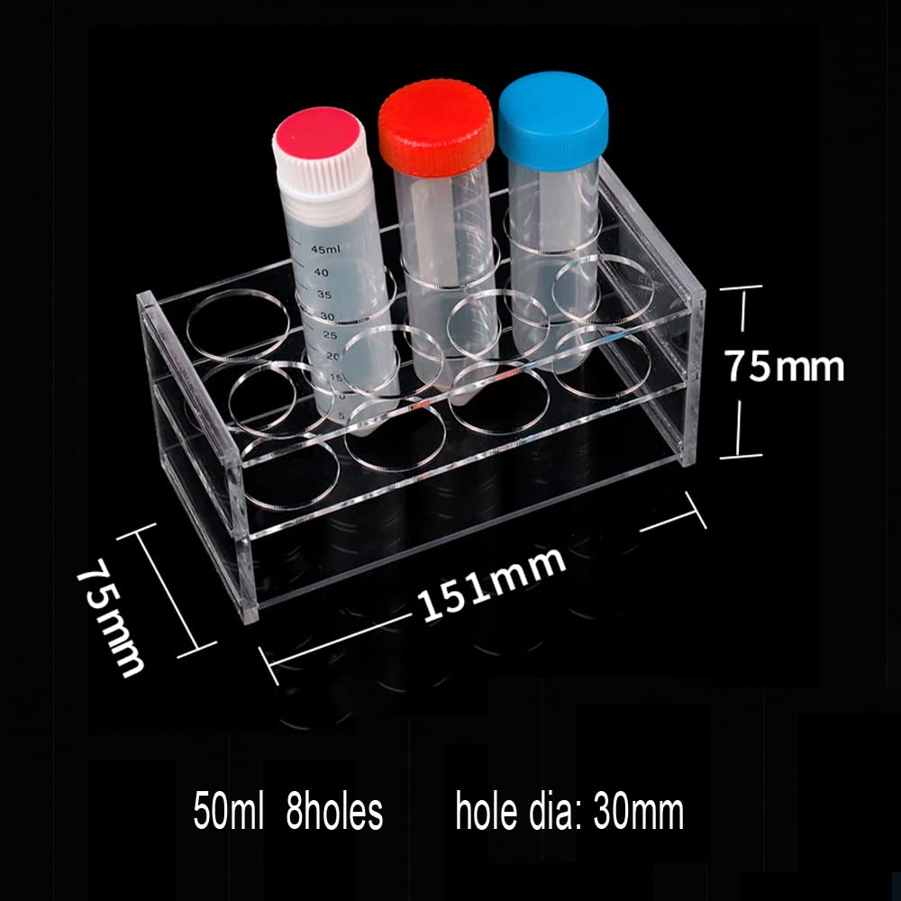 Acrylic Clear Test Tube Rack for 50ml Tubes, 8 Holes Lab Tube Rack Holder for Test Tubes, Centrifuge Tube - Detachable, Hole Diameter 30mm