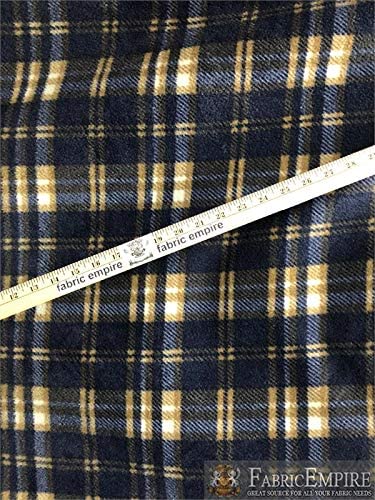 Fleece Printed Fabric Royal Tartan Navy Gold White / 58" Wide/Sold by The Yard