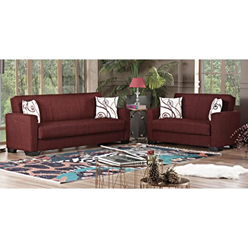 Beyan Signature Vermont 63 in. Convertible Sleeper Loveseat in Burgundy with Storage