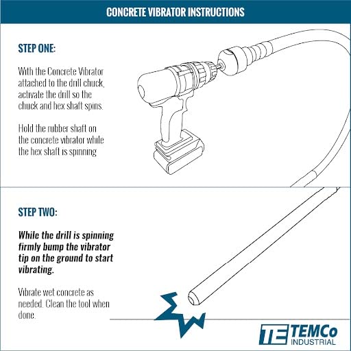 TEMCo Cordless Concrete Vibrating Tool, Drill-powered Concrete Vibrator