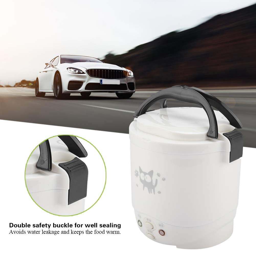 Small Rice Cooker,12v Portable Travel Rice Cooker For Car, Cooking Heating and Keeping Warm Function, Can be Used As a Electric Lunch Box(White)