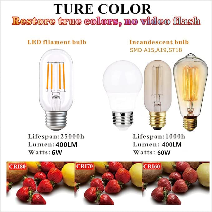 liveMAX LED Tubular Bulb 4W,E26 Clear Edison Bulb,40W Equivalent 400 Lumens, Antique Edison Style LED Filament Light Bulbs,2700K Warm White Non Dimmable Pack of 6