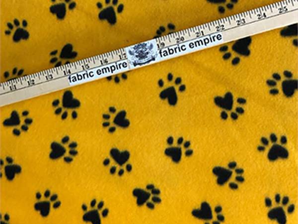 Fleece Printed Antipill Winter Fabric Black Pawprint Yellow Background / 58" Wide/Sold by The Yard S-216