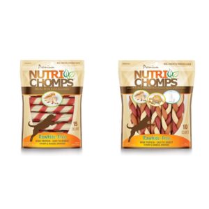 nutri chomps dog chews, real chicken, peanut butter and milk flavors | easy to digest rawhide-free dog treats