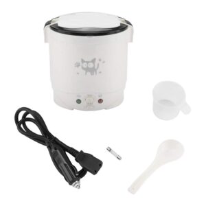 1L Mini Rice Cooker, 12v Electric Lunch Box Portable Travel Rice Cooker for Car Multifunctional Electric Food Steamer Rice Cooker Fast Cooking Fully Automatic Non Stick Pot for Travel Camping(White)