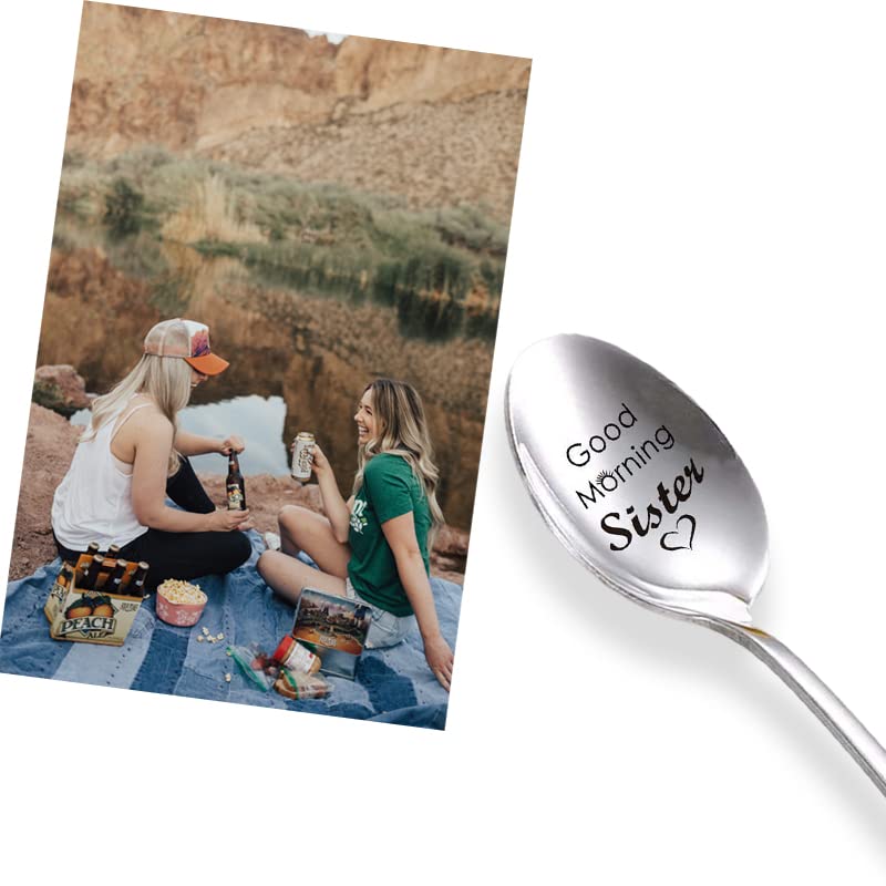 Kefley Sisters Christmas Birthday Gifts from Sister Good Morning Sister Engraved Spoon for Sister in law Gifts for Little Big Sister Gift for Women Girls Bonus Step Sister Gifts