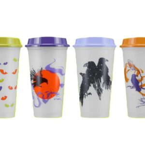 Starbucks Fall 2022 Reusable Plastic Hot Cups with Lids Glow in the Dark Halloween 6 cups 16 oz each