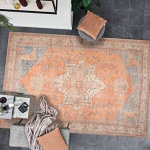 GLN Rugs Traditional Collection - Machine Washable Area Rug, Traditional Washable Rug, Non Slip Washable Rug, Low Pile Chenille Living Room Rug, Bedroom Rug, Kitchen Rug (2'6"x7' Burnt Orange Rug)