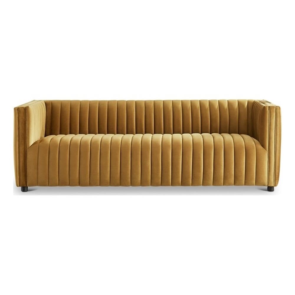 Ashcroft Furniture Co Sier Mid Century Modern Luxury Velvet Sofa Couch in Cognac