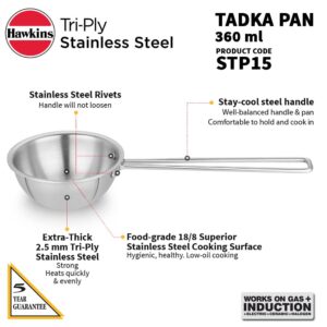 HAWKINS 1.5 Cup Tadka Pan, 360 ml Triply Stainless Steel Pan, Induction Pan, Silver (STP15)