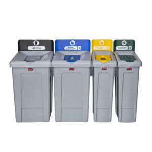 Rubbermaid Commercial Products Slim Jim Recycling Station 1-Stream Compost Bin/Can/Kit/Station, 23 GAL, for Kitchens/Classrooms/Offices/Back of House/Higher Education/Commercial Facilities