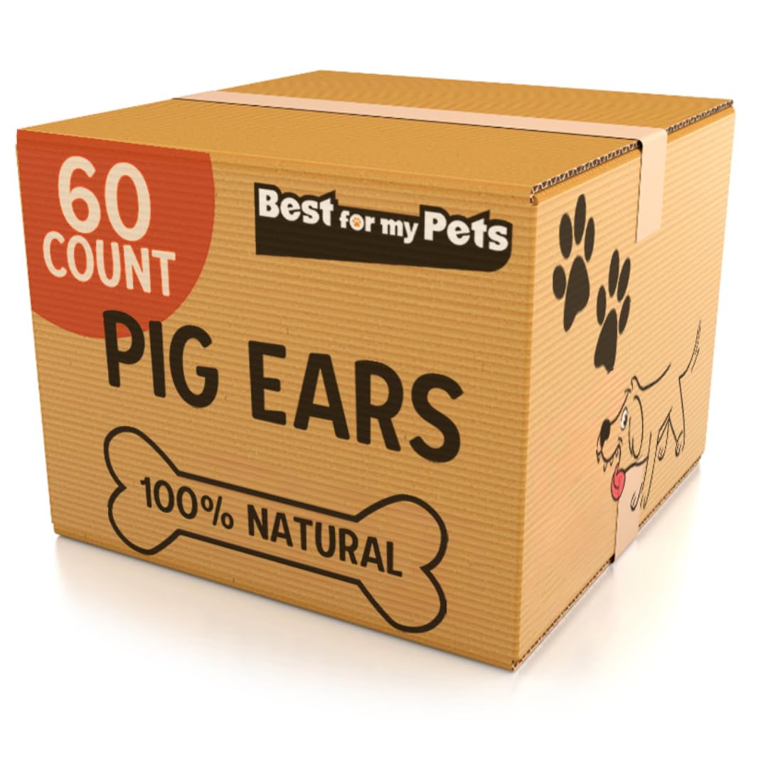 Best For My Pets Pig Ears for Dogs (Whole, 60 Pack), Healthy, Highly Digestible All Natural Pigs Ears Long-Lasting Dog Chews, Pork Dog Chew Treat