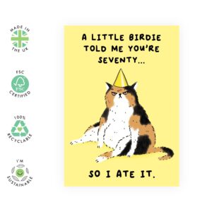 CENTRAL 23 70th Birthday Cards For Men Women - Seventieth Birthday Card For Mom Dad Grandma Grandpa - Funny Cat Bday Card - Comes With Fun Stickers - Made In The UK