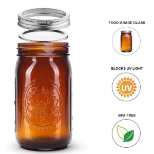 eleganttime Amber Glass Mason Jars 32 oz Wide Mouth 6 Pack,Amber Quart Canning Jars with Airtight Lids and Bands for for Canning, Freezing, Fermenting,Preserving, Beverages & Jar Decor