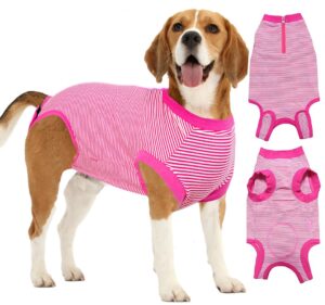 wabdhally dog surgery recovery suit,surgical suit for medium female spay,soft combed cotton,rose striped zipper onesie m