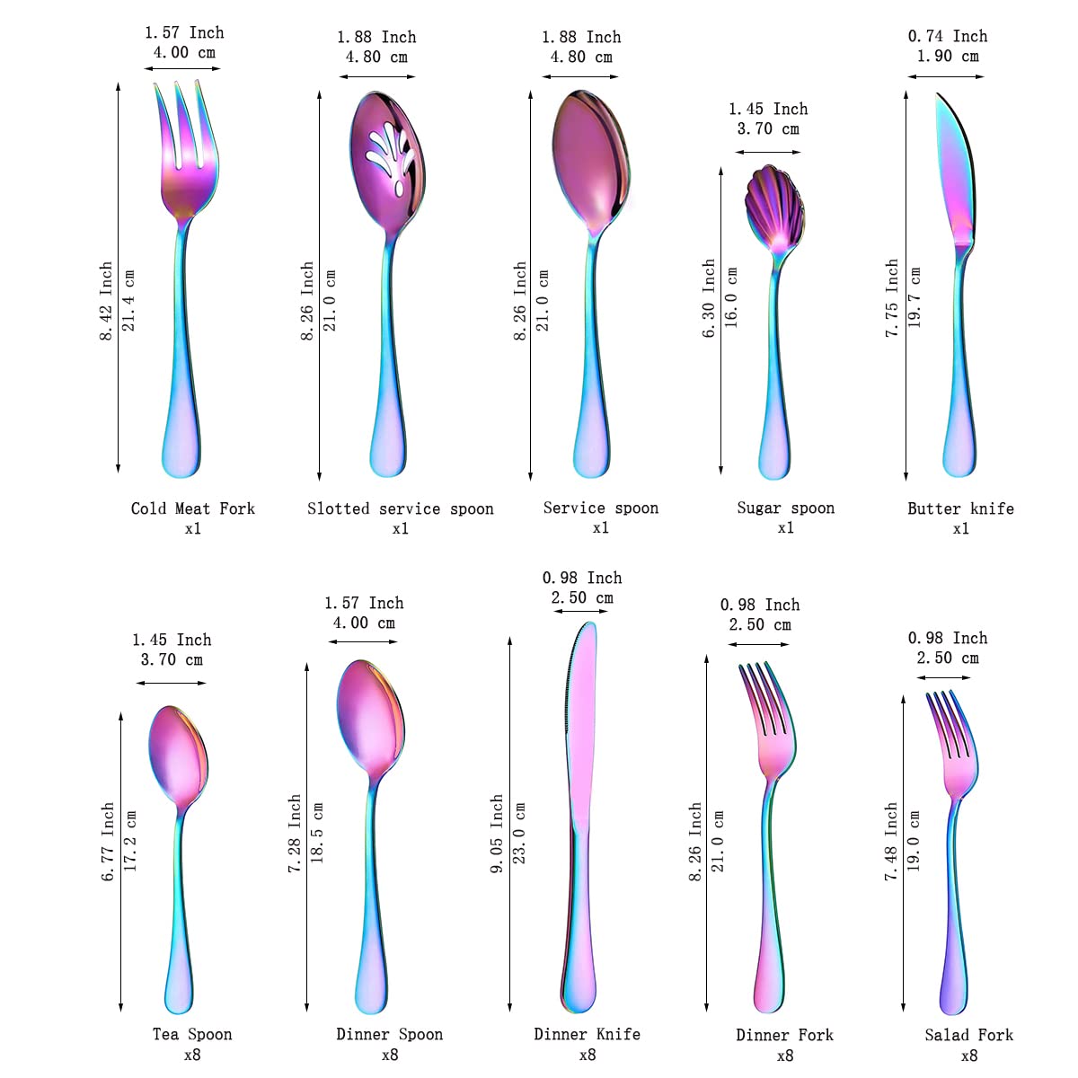 Kyraton Rainbow Silverware Set 45 Pieces Service for 8, Titanium Colorful Plating Flatware Sets Cutlery Set, Spoons and Forks Silverware Dishwasher Safe, First Apartment Must Haves Utensils Set