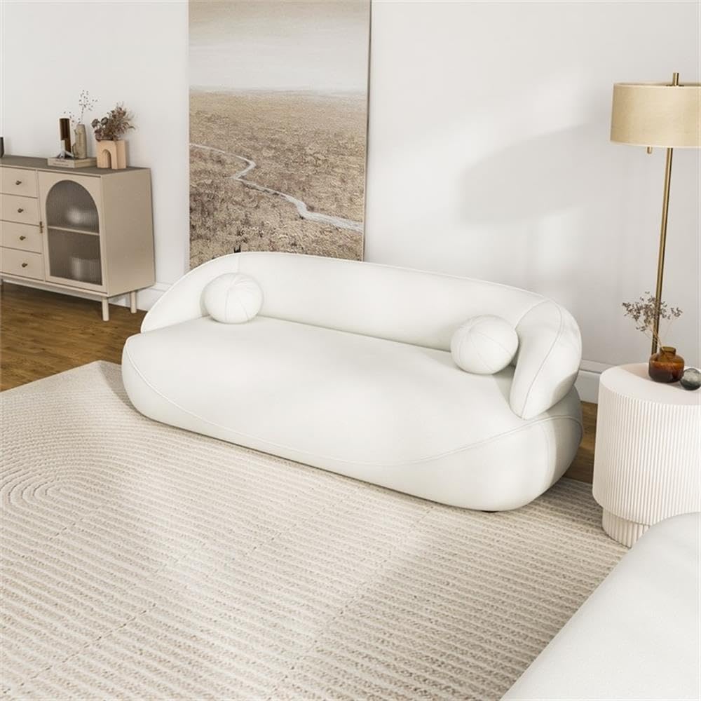 Ashcroft Furniture Co Borsan Modern Luxury Japandi Style Boucle Fabric Curvy Sofa Couch in Ivory