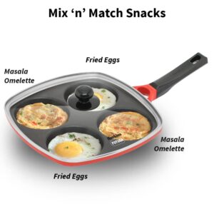 Hawkins 30 cm Die-Cast Multi Snack Pan with Glass Lid, Nonstick Mini Uttapam Tawa, Pancake Pan, Red (DCMS30G)