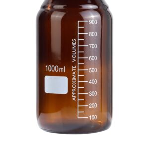 Pastein 4 Pieces Amber Glass 1000 mL Graduated Round Lab Reagent Media/Storage Bottle With GL45 Red Screw Cap