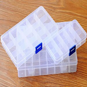 10/15/24 Grids Clear Plastic Organizer Box Storage Container Jewelry Box with Adjustable Dividers for Beads Art DIY Crafts Jewelry Fishing Tackles, Plastic Jewelry Box Organizer Storage Container 15