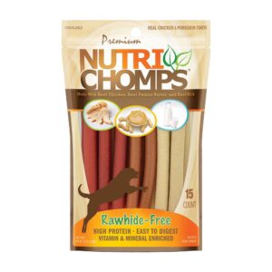 NutriChomps Dog Chews, Chicken and Peanut Butter Flavored, Rawhide-Free, Easy to Digest (6-inch Braids, 10 Count) and (5-inch Twists, 15 Count)