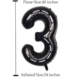 SULALABOO 40Inch Black Number 3 Balloon Large Helium Number Balloons 0-9 Giant Digital 3rd Foil Mylar Big Party Balloon for Boy Birthday Party Anniversary Graduation Decorations