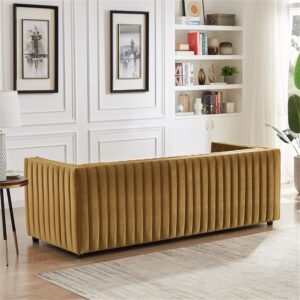 Ashcroft Furniture Co Sier Mid Century Modern Luxury Velvet Sofa Couch in Cognac