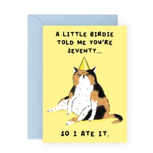 central 23 70th birthday cards for men women - seventieth birthday card for mom dad grandma grandpa - funny cat bday card - comes with fun stickers - made in the uk