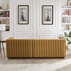 Ashcroft Furniture Co Sier Mid Century Modern Luxury Velvet Sofa Couch in Cognac