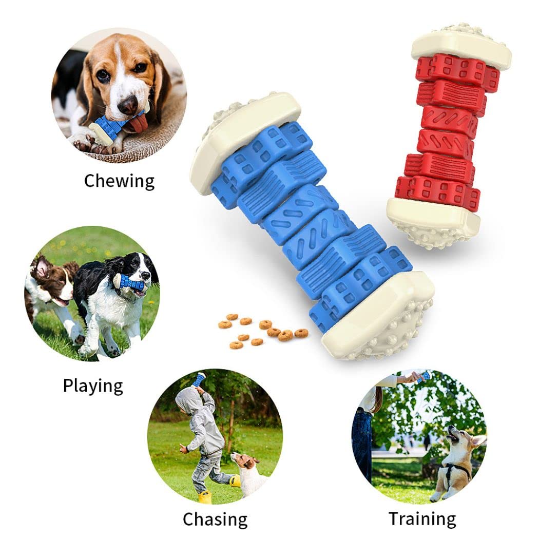 New 2023 Shape Rubber Indestructible Treat Dispensing Puzzle Bite Interactive Pet Chew Dog Toy, Automatically clean the teeth when chewing (Red and White)