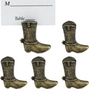 Bi-sonic lee 10PCS Golden Cowboy Boots Table Card Holder，Place Card Holders, Table Number Holder，Photo Holders, Party Favors, Wedding Decorations (Cowboy Boots，Golden)