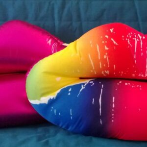 iscream Good Lovin' SWAK Giant 29.5" x 23" Lips Shaped Microbead Accent Pillow, Metallic Pink and Rainbow