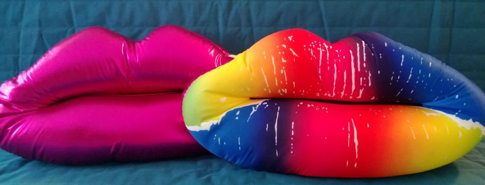 iscream Good Lovin' SWAK Giant 29.5" x 23" Lips Shaped Microbead Accent Pillow, Metallic Pink and Rainbow