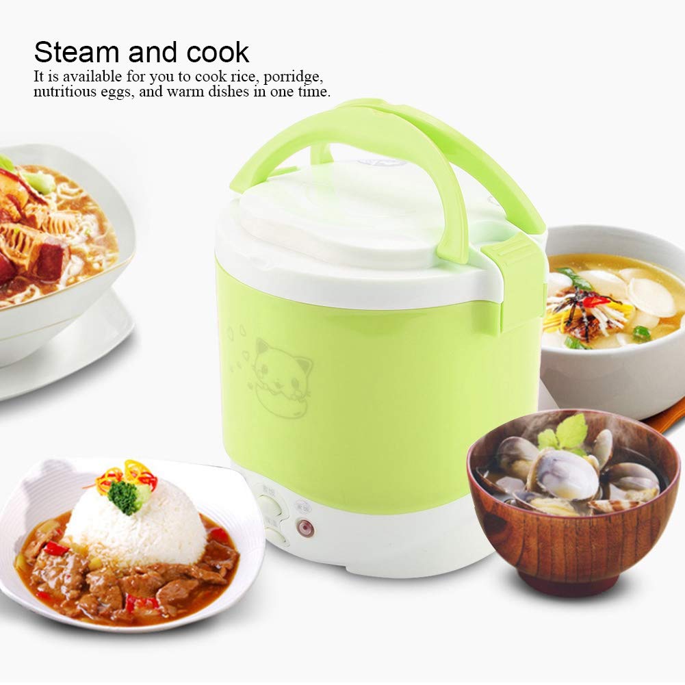 Small Rice Cooker,12v Portable Travel Rice Cooker For Car, Cooking Heating and Keeping Warm Function, Can be Used As a Electric Lunch Box(Green)