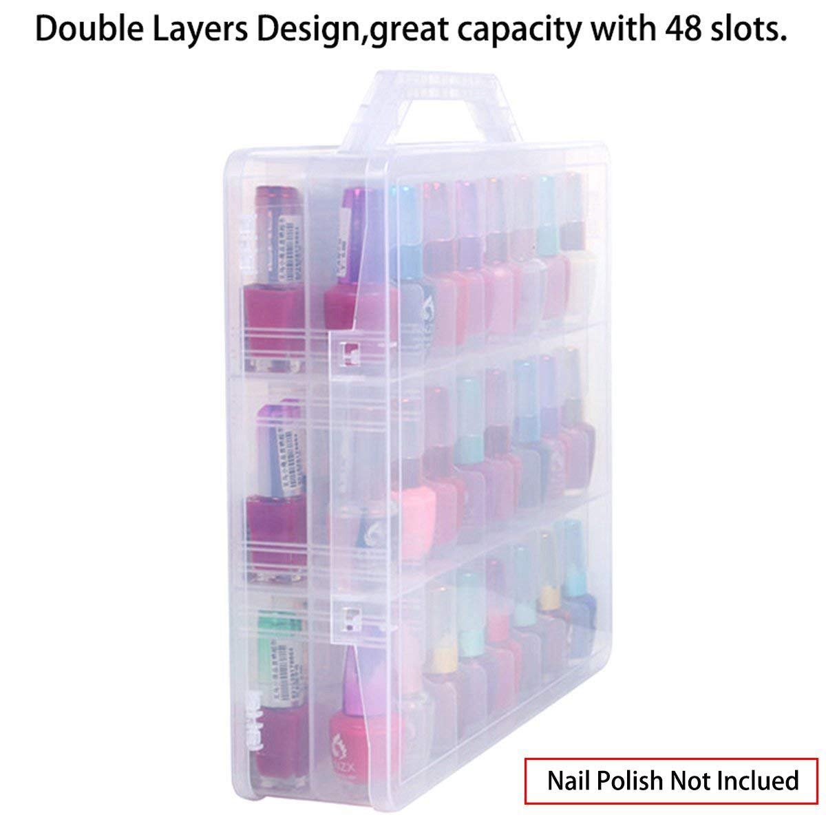 Nail Organizer Holder,Portable Universal Clear Double Side Organizer and Thread Storage Case for 48 Bottles Adjustable Dividers Space Saver