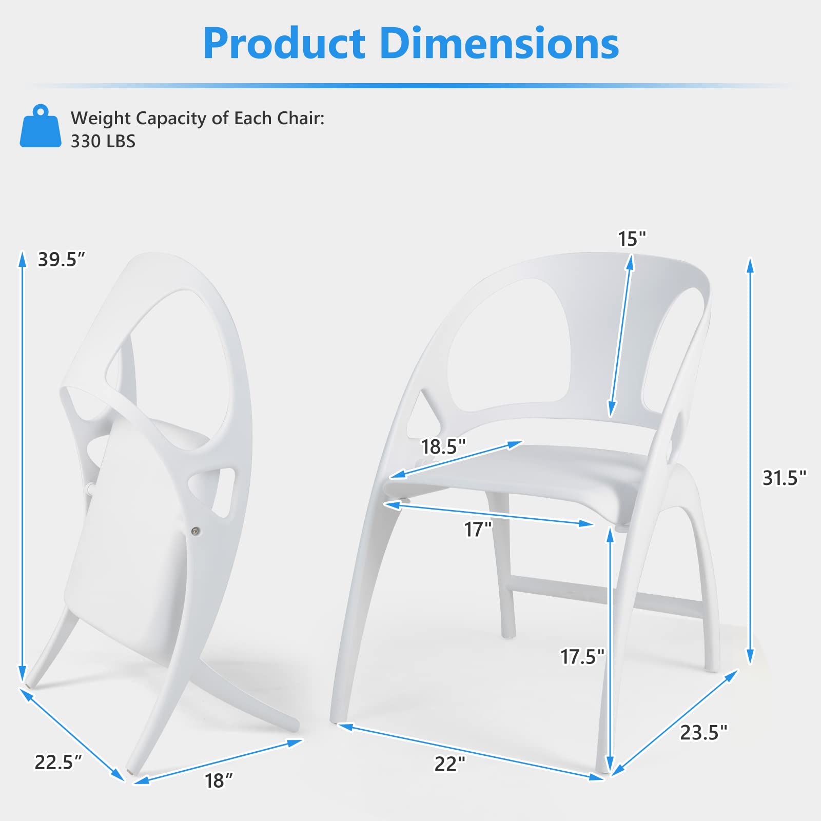 Giantex Folding Dining Chairs Set of 2, Outdoor Plastic Dining Chairs with Armrest and High Backrest, 330 LBS Modern Dining Chairs for Dining Room Kitchen, White