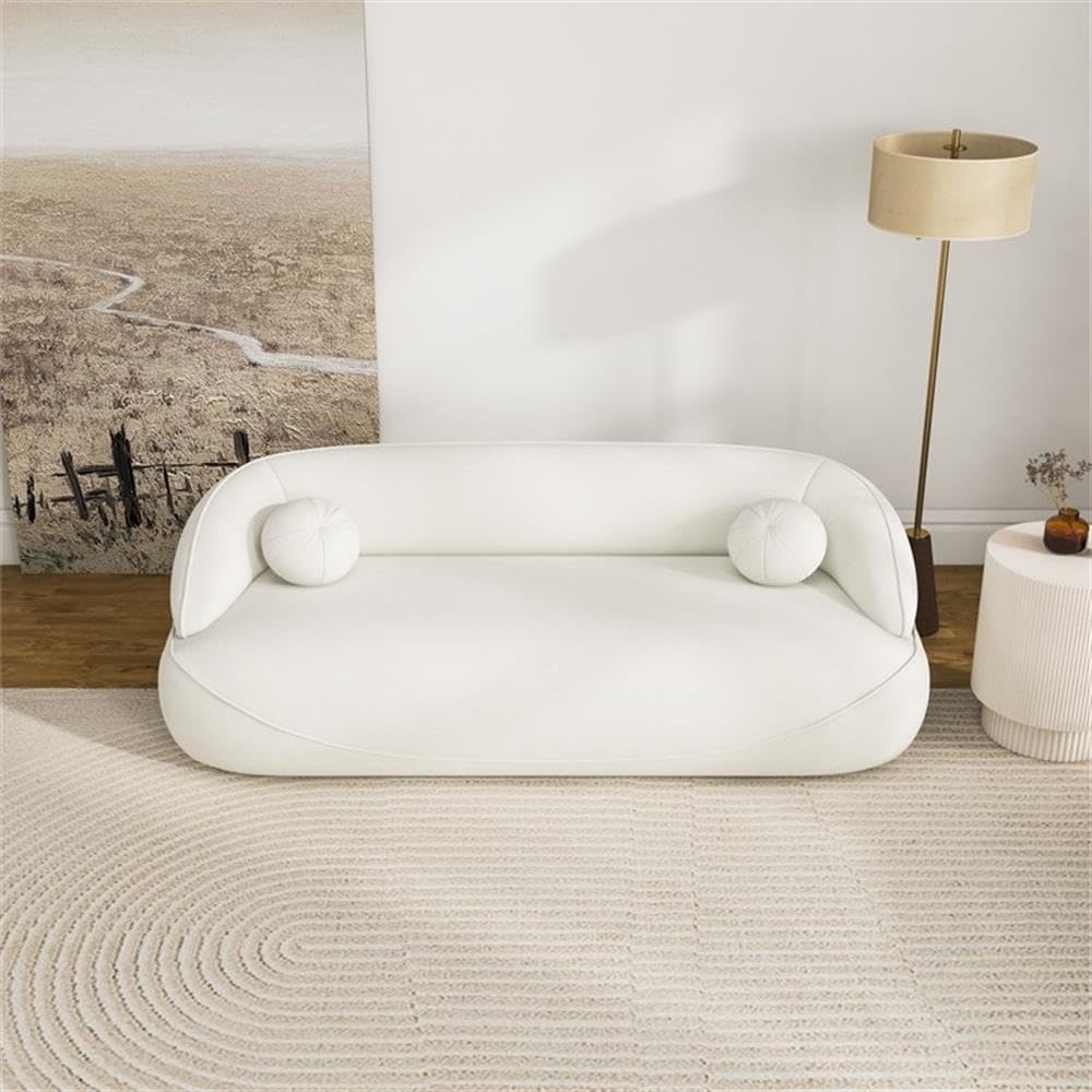 Ashcroft Furniture Co Borsan Modern Luxury Japandi Style Boucle Fabric Curvy Sofa Couch in Ivory