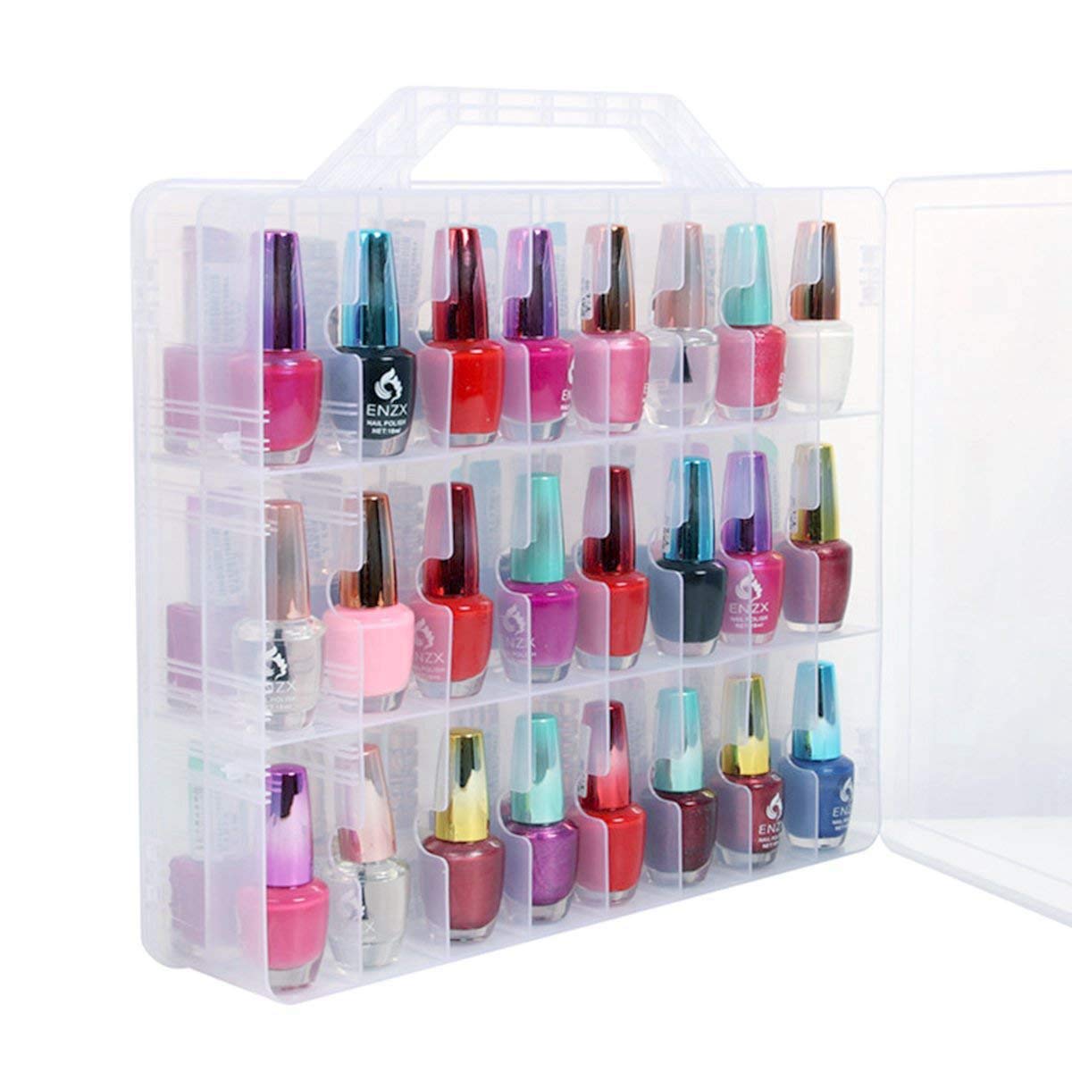 Nail Organizer Holder,Portable Universal Clear Double Side Organizer and Thread Storage Case for 48 Bottles Adjustable Dividers Space Saver