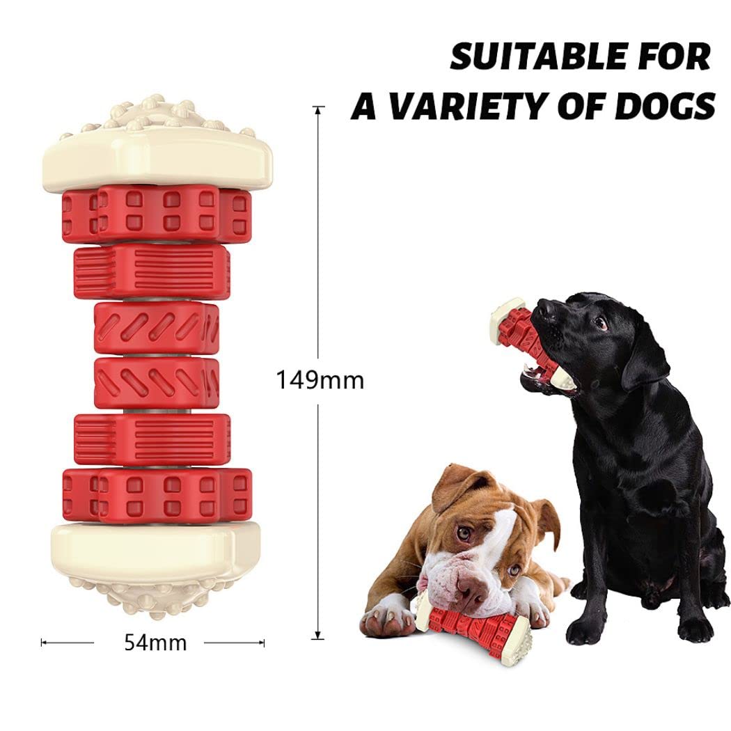 New 2023 Shape Rubber Indestructible Treat Dispensing Puzzle Bite Interactive Pet Chew Dog Toy, Automatically clean the teeth when chewing (Red and White)