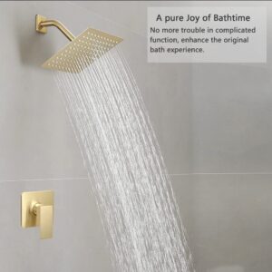 JingGang Brushed Gold Shower Faucet Set Bathroom Rainfall 8 Inch Shower Head System Single Handle Shower Trim Kit with Rough-in Valve