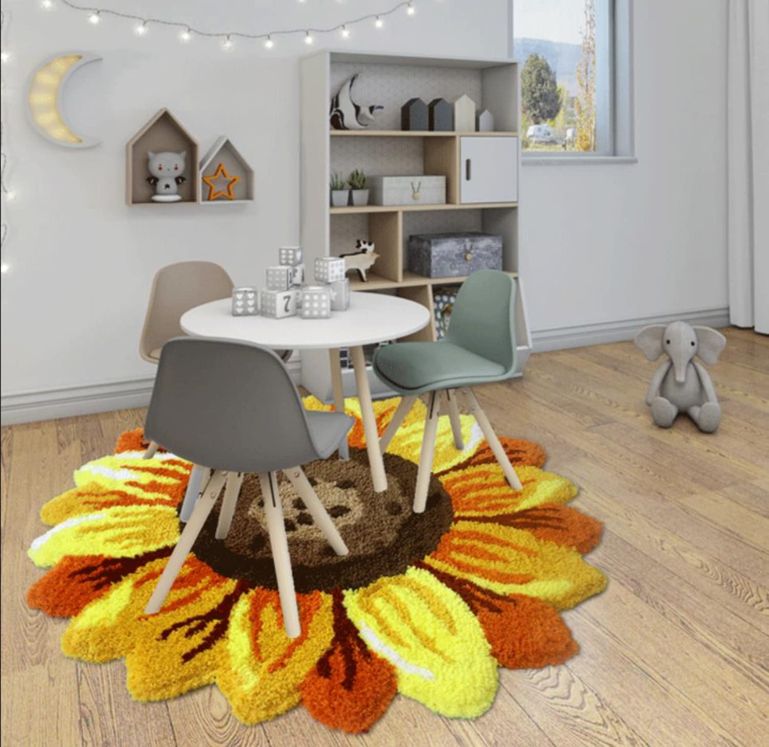 Sunflower Area Rug Golden Ultra Soft and fluffy Sunflower Shaped Rug,Handmade Tufted Round Rug Washable Non-Slip, for Bedroom,Living Room,Kitchen,Bathroom (40x40inches)