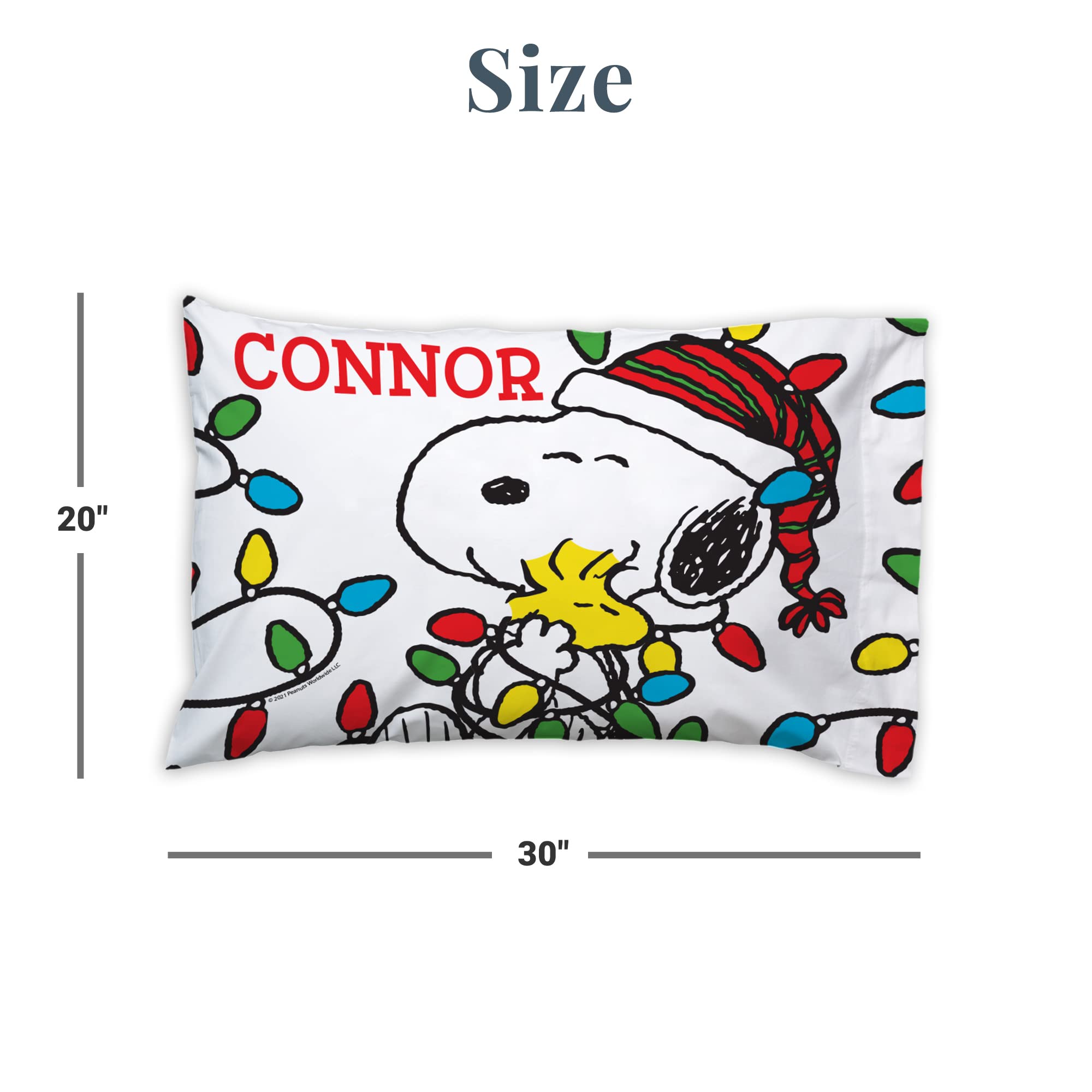 Let's Make Memories Personalized PEANUTS Lots of Lights Christmas Pillowcase - Plush