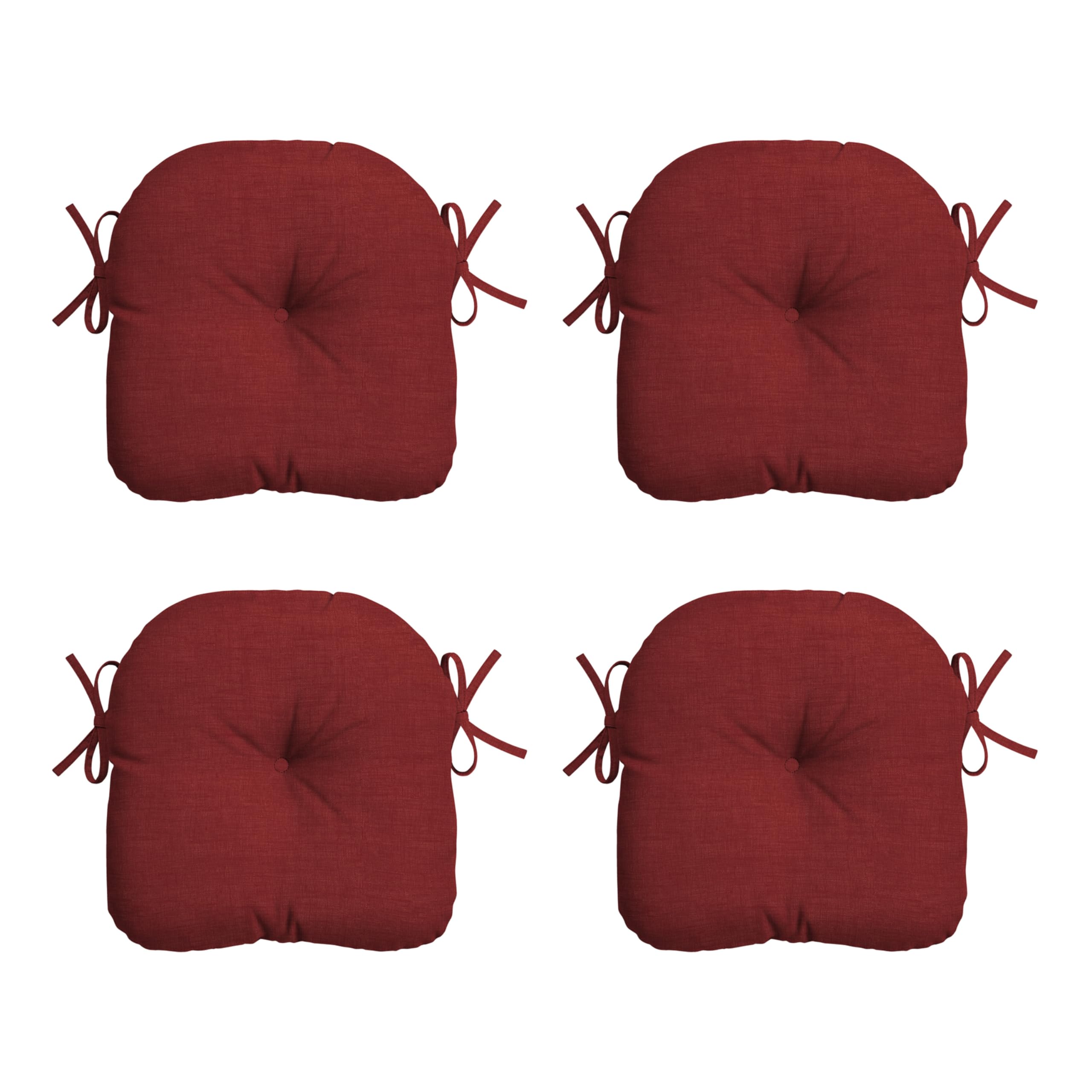 Arden Selections Outdoor Tufted Bistro Seat Cushion, Set of 4, 14.5 in x 15 in, Rain-Proof, Fade Resistant 15 inch, Ruby Red Leala