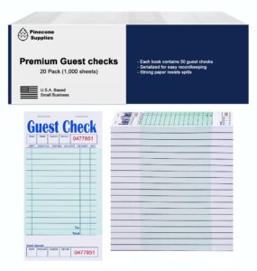 guest check books for servers 20 books (1,000 sheets) - thick, bleed resistant paper | 1 part green paper waitress notepad with guest receipt | server books for waitress