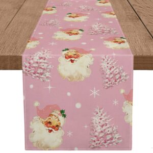 Christmas Table Runner Santa Claus Merry Christmas Tree Snowflake Pink Long Runners for Winter Xmas Home Kitchen Dining Party Decor 13 x 72 Inch