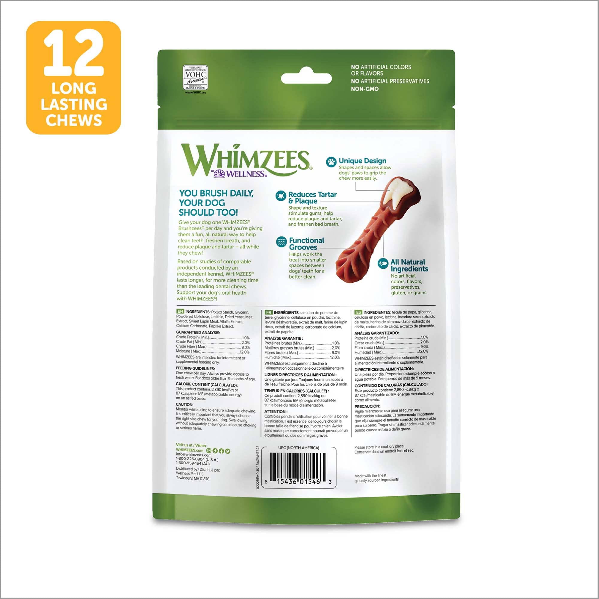 Whimzees by Wellness Brushzees Small + Medium Size Bundle, Natural Dental Chews for Dogs, Grain-Free, 24 Count of Small Size + 12 Count of Medium